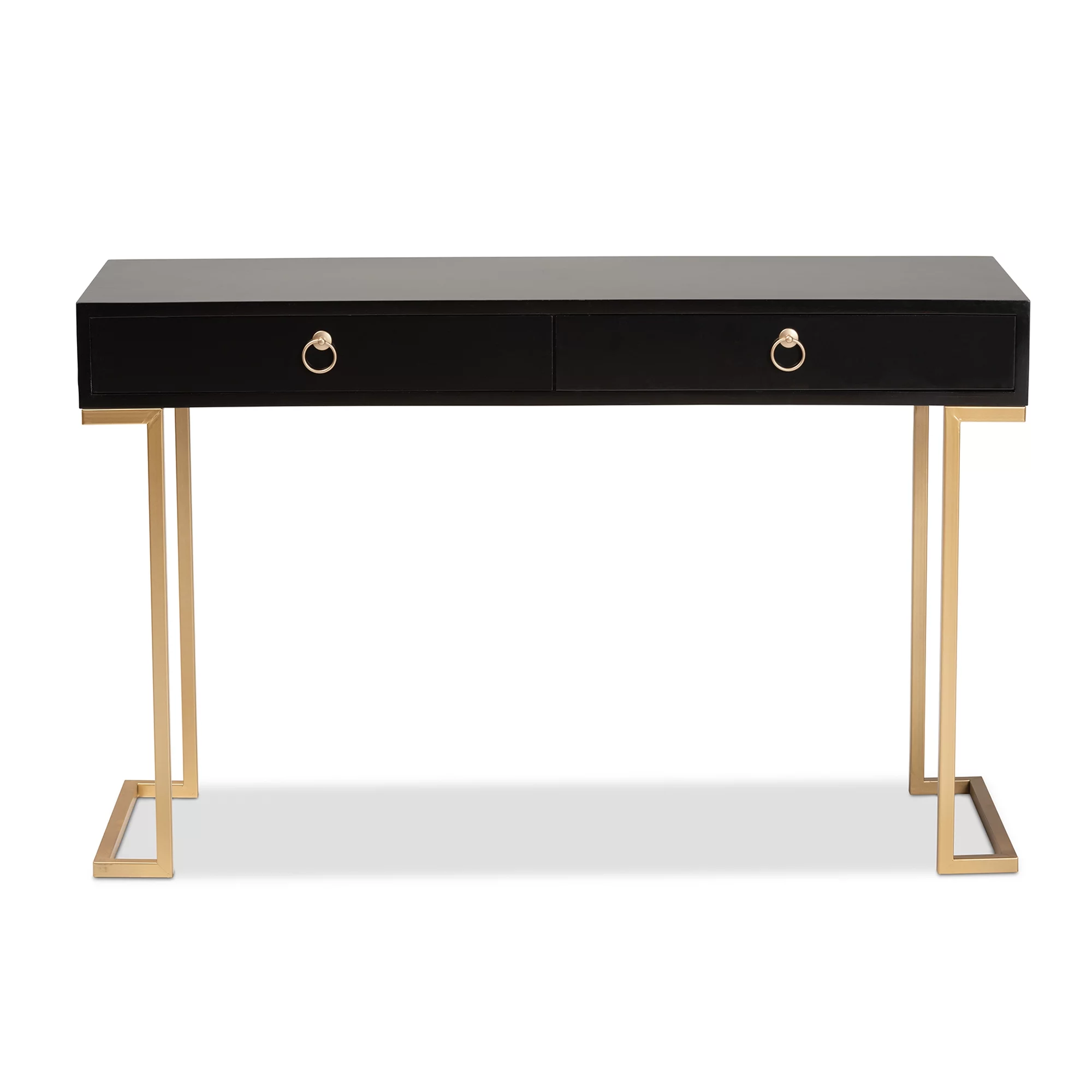 Baxton Studio Beagan Modern Wood and Metal 2 Drawer Console Table, Black/Gold