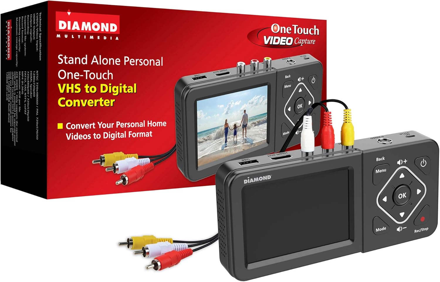 Diamond Multimedia VC500ST One Touch Standalone Digital Converter: Capture/Record Video from VHS, HI8, Camcorder, Set Top box or any source with Composite/S-Video RCA AV outputs