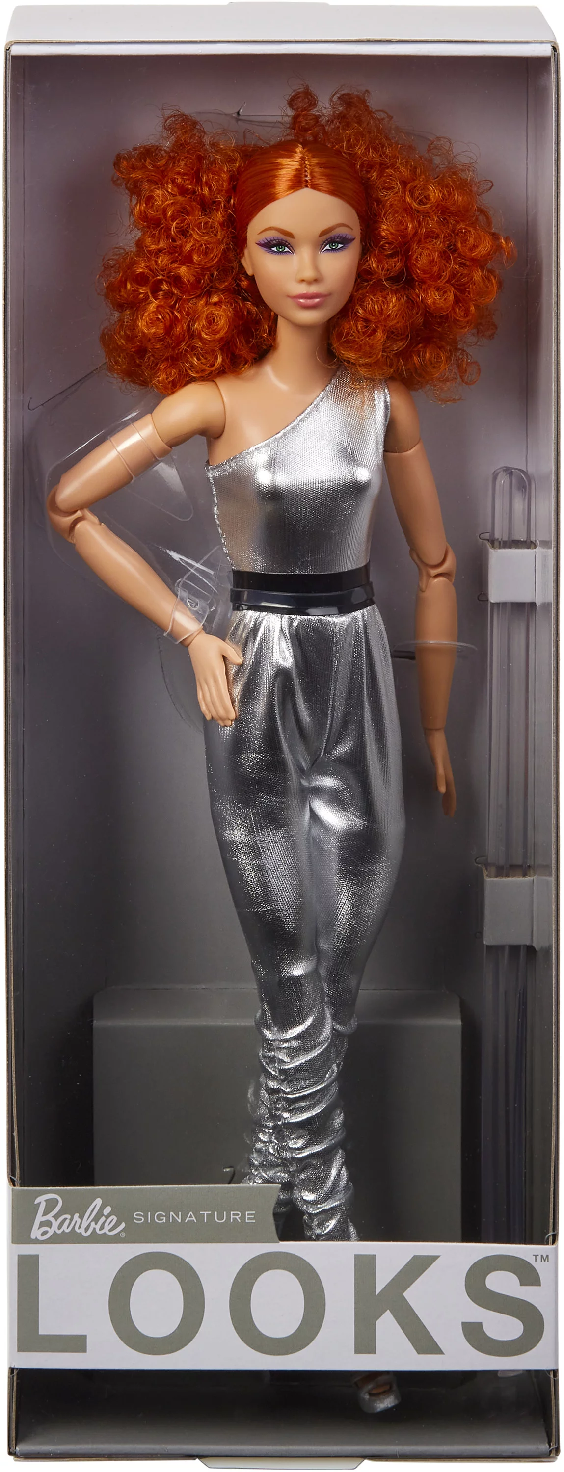 Barbie Looks Collectible Fashion Doll, Posable with Curly Red Hair & Metallic Jumpsuit