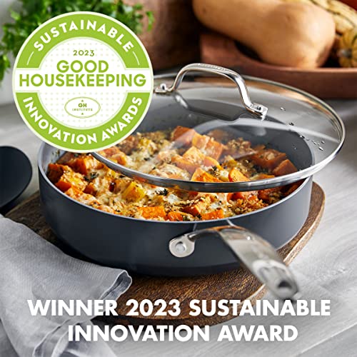 GreenPan Valencia Pro Stainless Steel 5QT Saute Pan with Lid, Induction Mirrored Tri-Ply, Ceramic Nonstick PFAS-Free PFOA- Free Coating, Multi Clad Pan, Induction, Dishwasher Safe, Oven & Broiler Safe