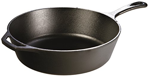 Lodge 5 Quart Pre-Seasoned Cast Iron Deep Skillet - Signature Teardrop Handle & Assist Handle - Use in the Oven, on the Stove or Grill, or Over a Campfire - Black