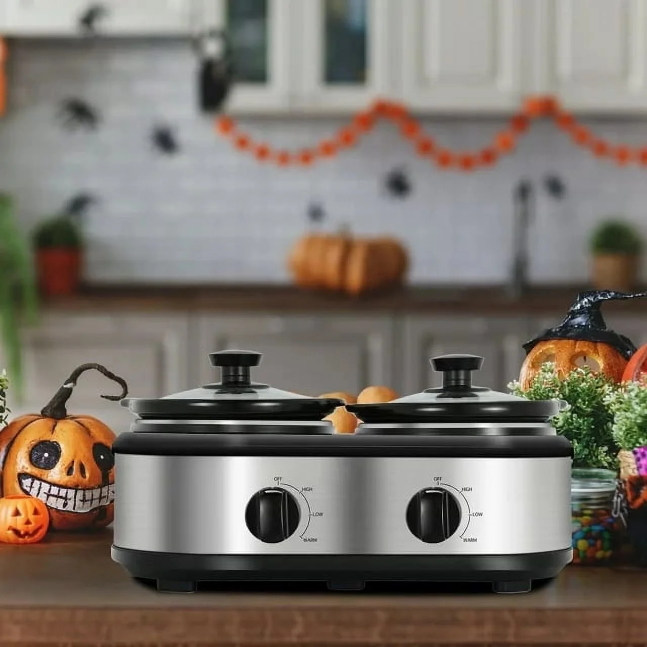 CozyHom 2.5QT Dual Pot Slow Cooker Electric Food Warmer With Adjustable Temp Stainless Steel Removable Pots Lid Rests Crock Pot