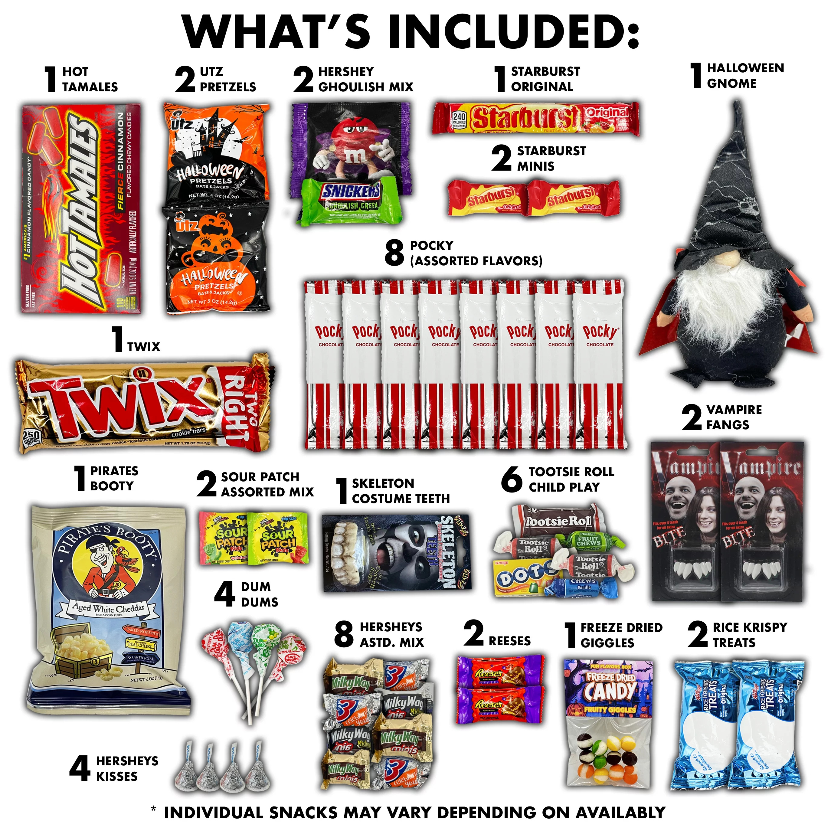 Fun Flavors Box - Halloween Variety Pack Gift Basket Care Package, Candy, Snacks Trick or Treat Themed Gift Box, 50 Count