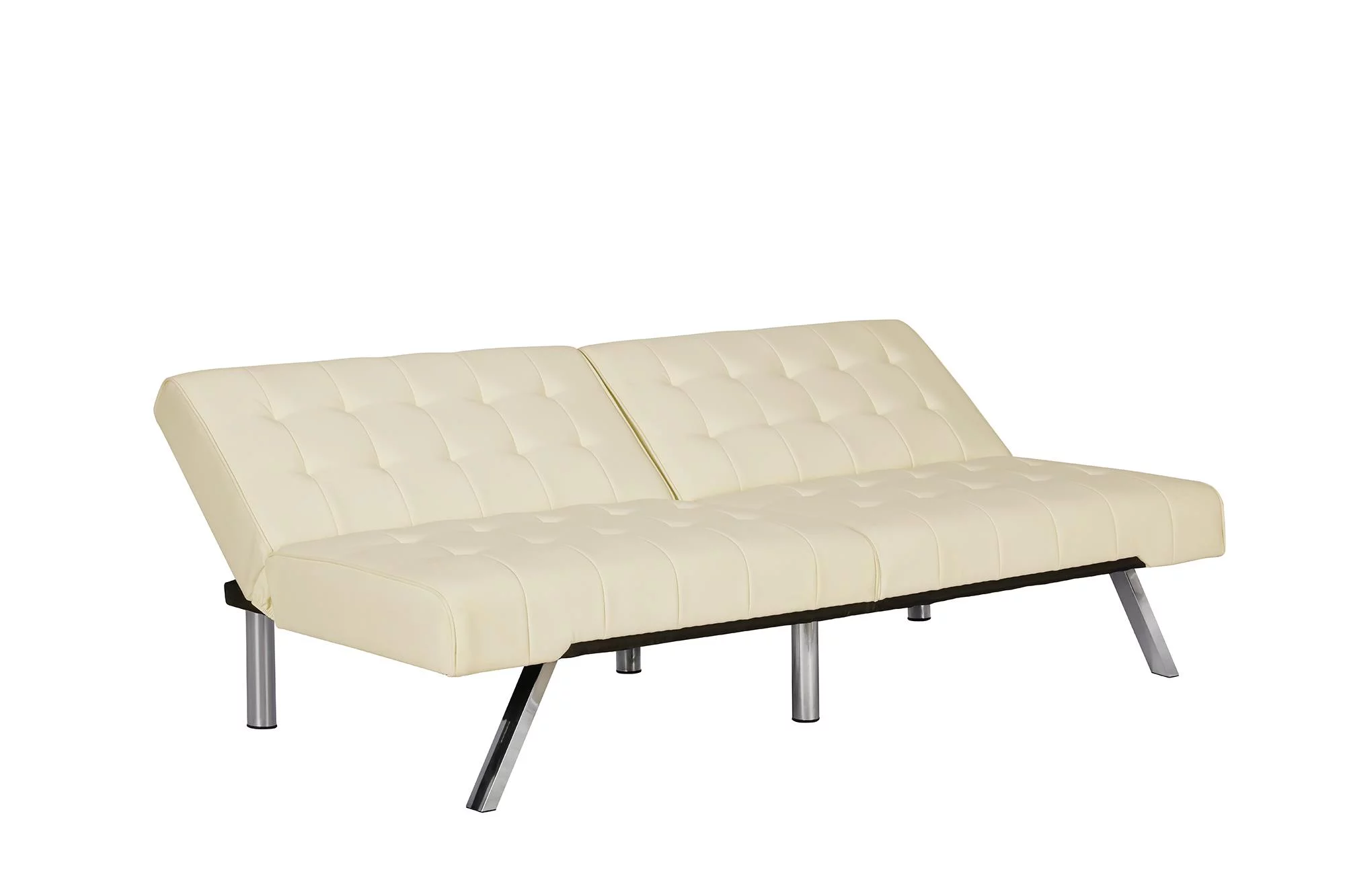 DHP Emily Sectional Futon Sofa Bed with Convertible Chaise Lounger, Modern Design with Sturdy Chrome Legs, Vanilla Faux Leather