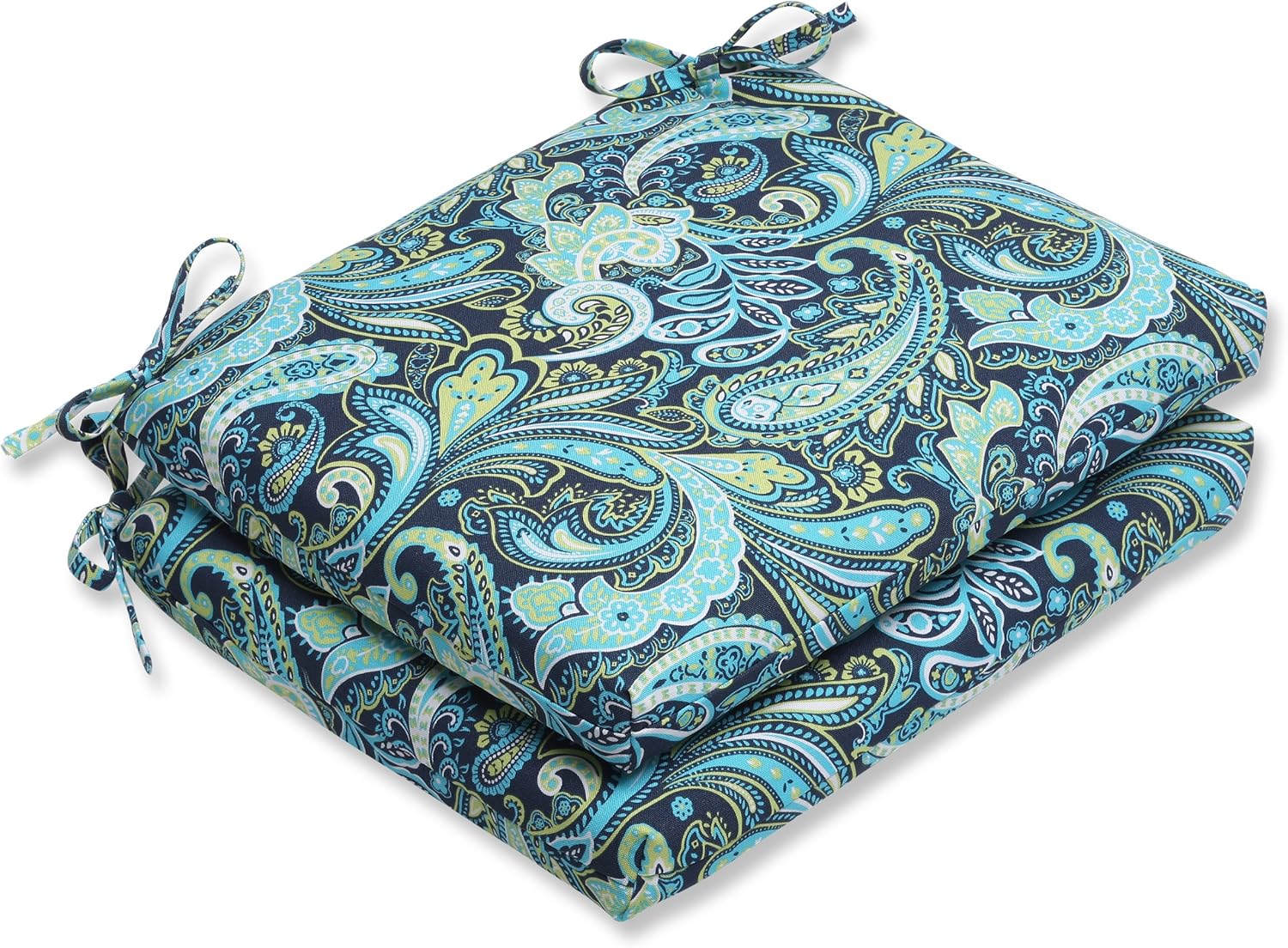 Pillow Perfect Paisley Indoor/Outdoor Square Corner Chair Seat Cushion with Ties, Plush Fiber Fill, Weather, and Fade Resistant, 16