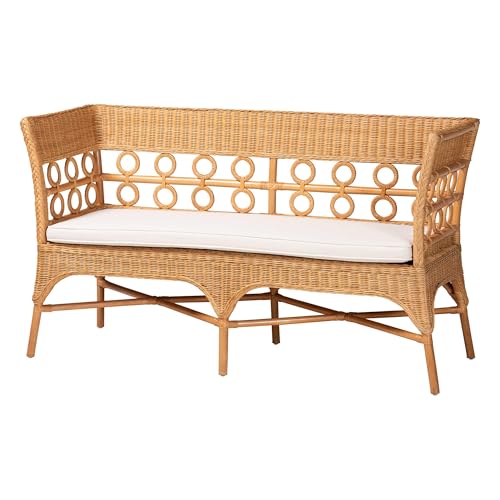 bali & pari Oxford Natural Rattan Furniture with Braided Edges and emblished Decorative Ring Design, Coffee Table