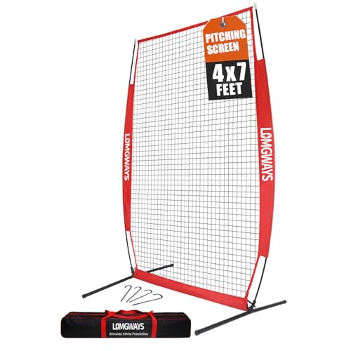 Portable Baseball Softball Pitching Screen, 4x7FT Pitcher Protection Net with Carry Bag and Ground Stakes, Batting Practice Net for Safe Training