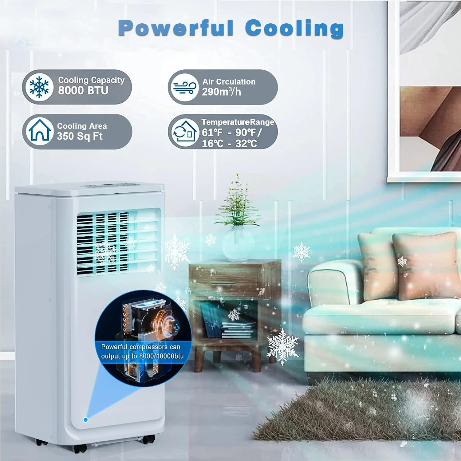 Waleaf 10000 BTU Portable Indoor Air Conditioner with Remote Control,Portable AC Unit for Room Up to 350 Sq.Ft