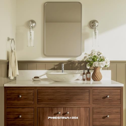 Phiestina Brushed Gold One Hole High Bathroom Vessel Sink Faucet, Single Hole Single Handle Tall Bathroom Faucet, with Pop Up Drain and Water Supply Line,FH01-BG-V