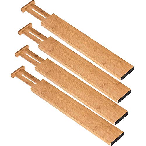 Bamboo Drawer Dividers Set of 4, Adjustable Drawer Organizers for Kitchen, Bedroom, Bathroom, Dresser & Office (13