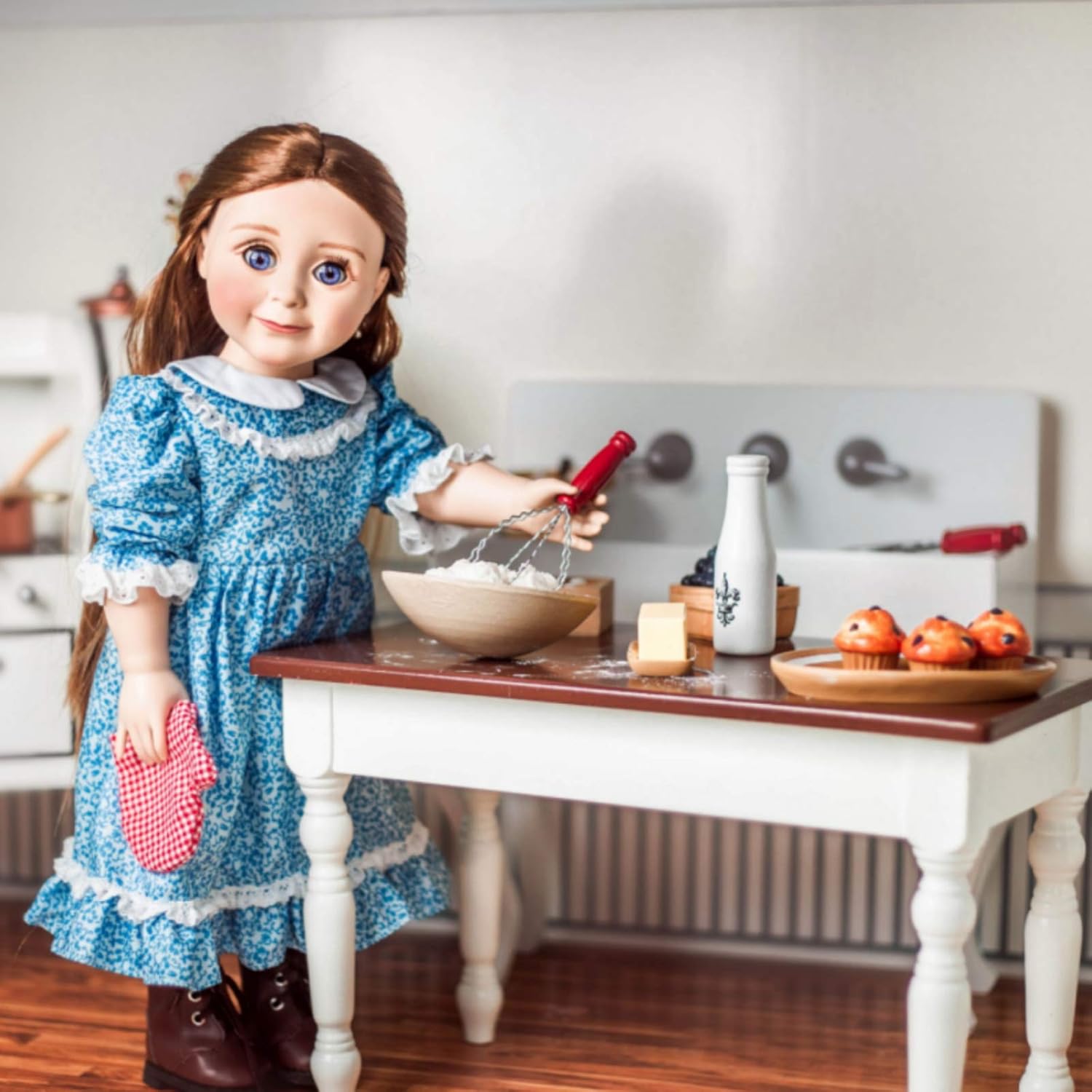 THE QUEEN'S TREASURES 18 Inch Doll Furniture, Farmhouse Collection Fully Assembled Wooden Kitchen Table and Two Chairs, Compatible with American Girl Kitchen Furniture