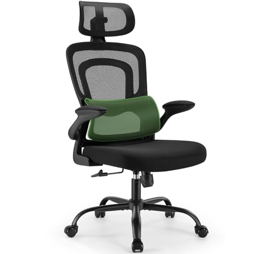 Marsail Office Chair Ergonomic-Desk Chair: High Back Mesh Office Chair with Lumbar Support,Flip-Up Armrests&2D Headrest,Gaming Chair with Rocking Tilt, Swivel Computer Task Chair for Long Hours