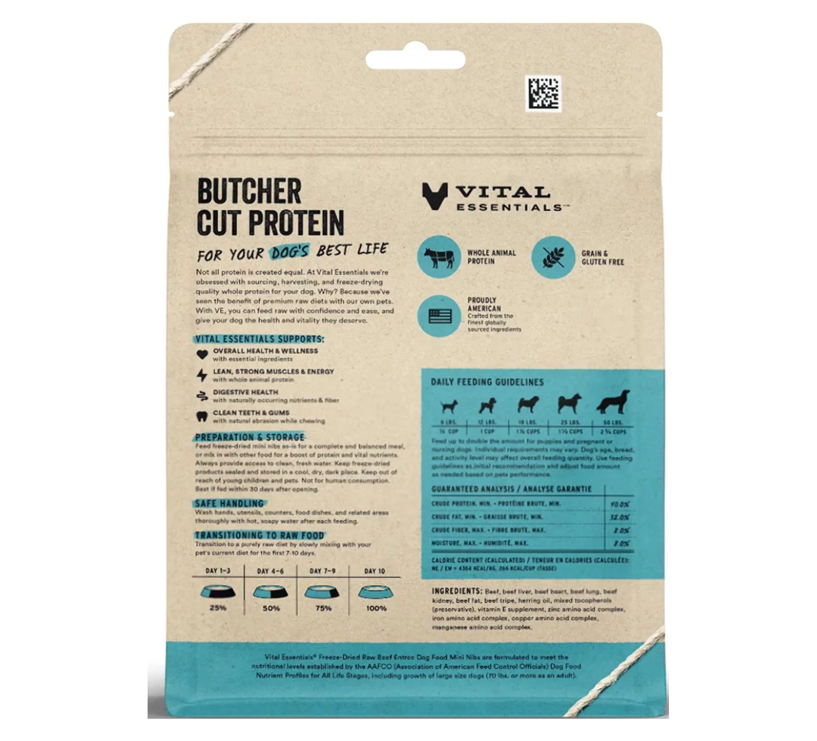 Vital Essentials Freeze-Dried Raw Dog Food, Beef Mini Nibs Entree, 14 oz