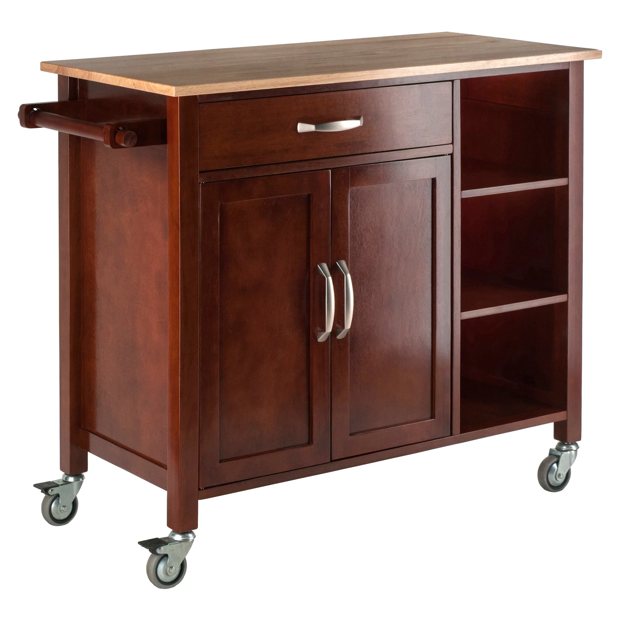 Contemporary Home Living 22” Beige and Brown Walnut Kitchen Cart with Drawer and Cabinet