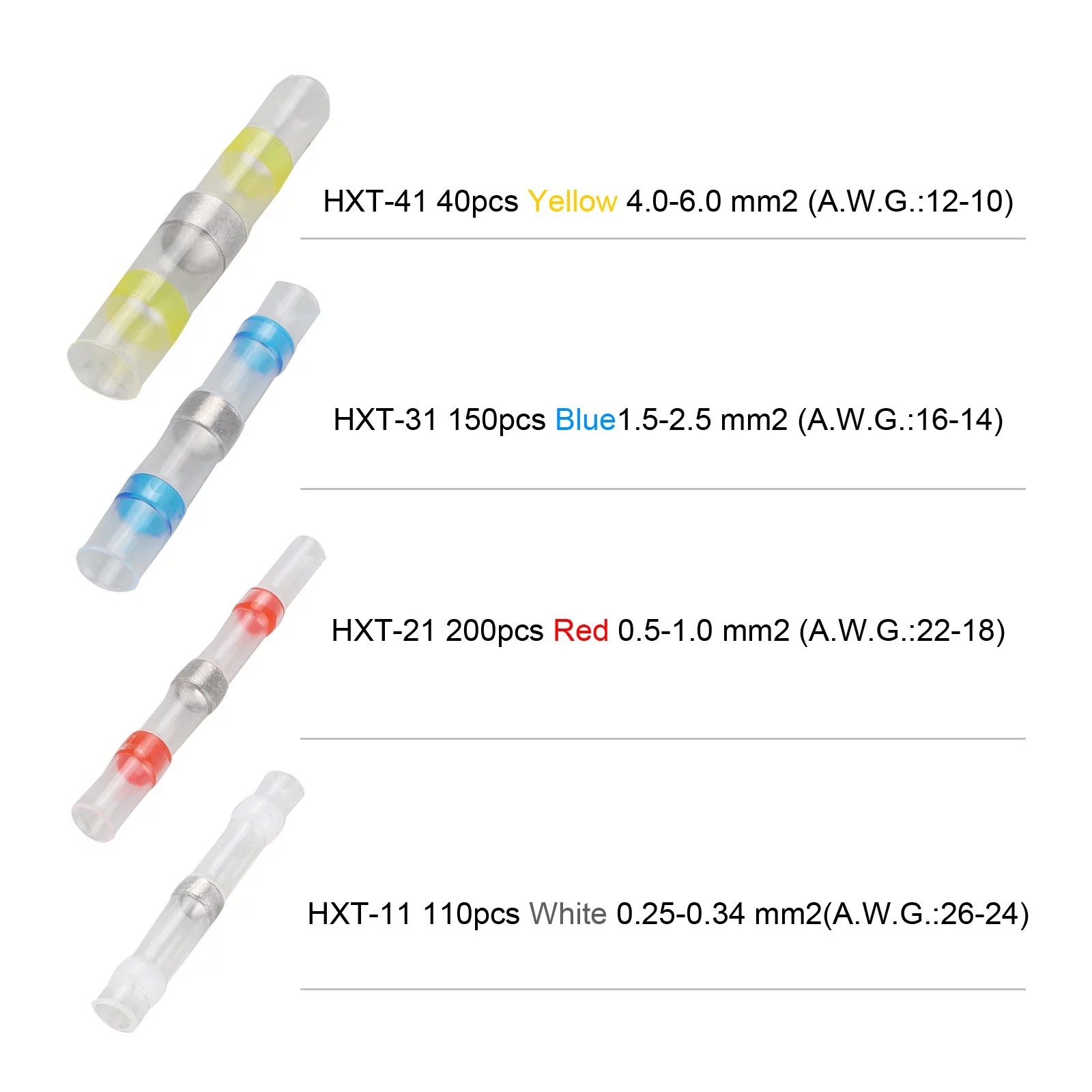 500PCS Solder Seal Wire Connectors, EEEkit Heat Shrink Solder Butt Connectors - Solder Connector Kit - Automotive Marine Insulated Waterproof Electrical Wire Terminals