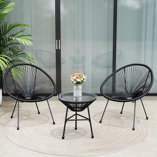 Wisteria Lane 3 Piece Patio Bistro Set, Outdoor Acapulco Chair and Table Set, All-Weather Patio Furniture Set for Yard Balcony Poolside, Black