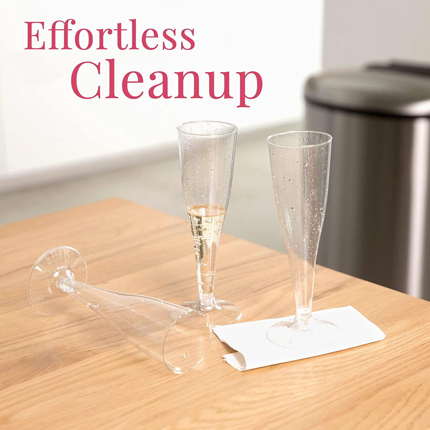 Prestee Plastic Champagne Flutes Disposable - 100 Pack | Silver Glitter Plastic Champagne Glasses | Glitter Clear Plastic Cups | Mimosa Glasses | Wedding Party Bulk Pack