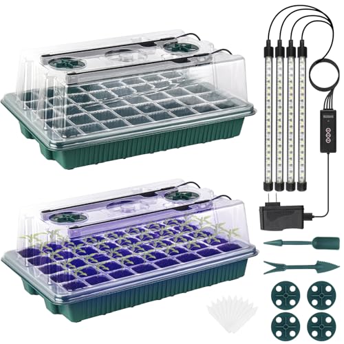 Sondiko Seed Starter Tray with Grow Light, 2 Pack 80 Cells Seed Starter Kit with Humidity Dome, Adjustable Brightness Plant Starter Trays, Indoor Plants Germination Kit