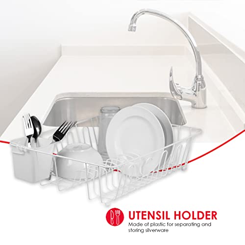 Home Basics Vinyl Coated Wire Dish Drying Rack with Square Utensil Holder, (Black) Countertop Dish Drainer | Padded Feet to Protect Countertops | Dual Side Drinkware Space