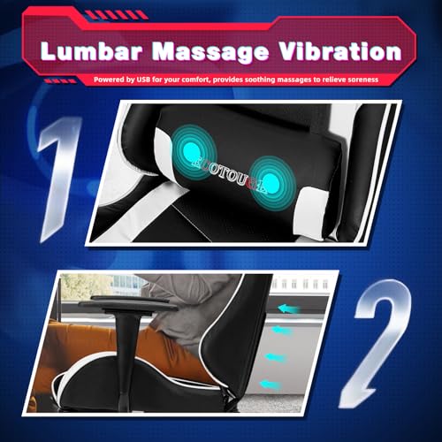 ECOTOUGE PC Massage Gaming Chair with Footrest Ergonomic Office Desk Chair Racing PU Leather Recliner Swivel Rocker with Headrest and Lumbar Pillow, Blue