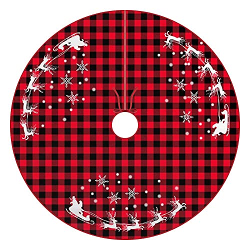 48 Inches Blue Christmas Tree Skirt Rustic Thick Xmas Tree Skirt with Snowflake Winter Happy New Year Decoration for Home Holiday Party