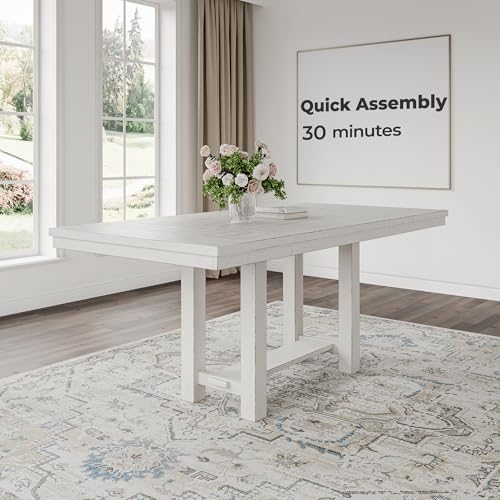 Signature Design by Ashley Robbinsdale Casual Removable Center Leaf Dining Extension Table with Trestle Base, White