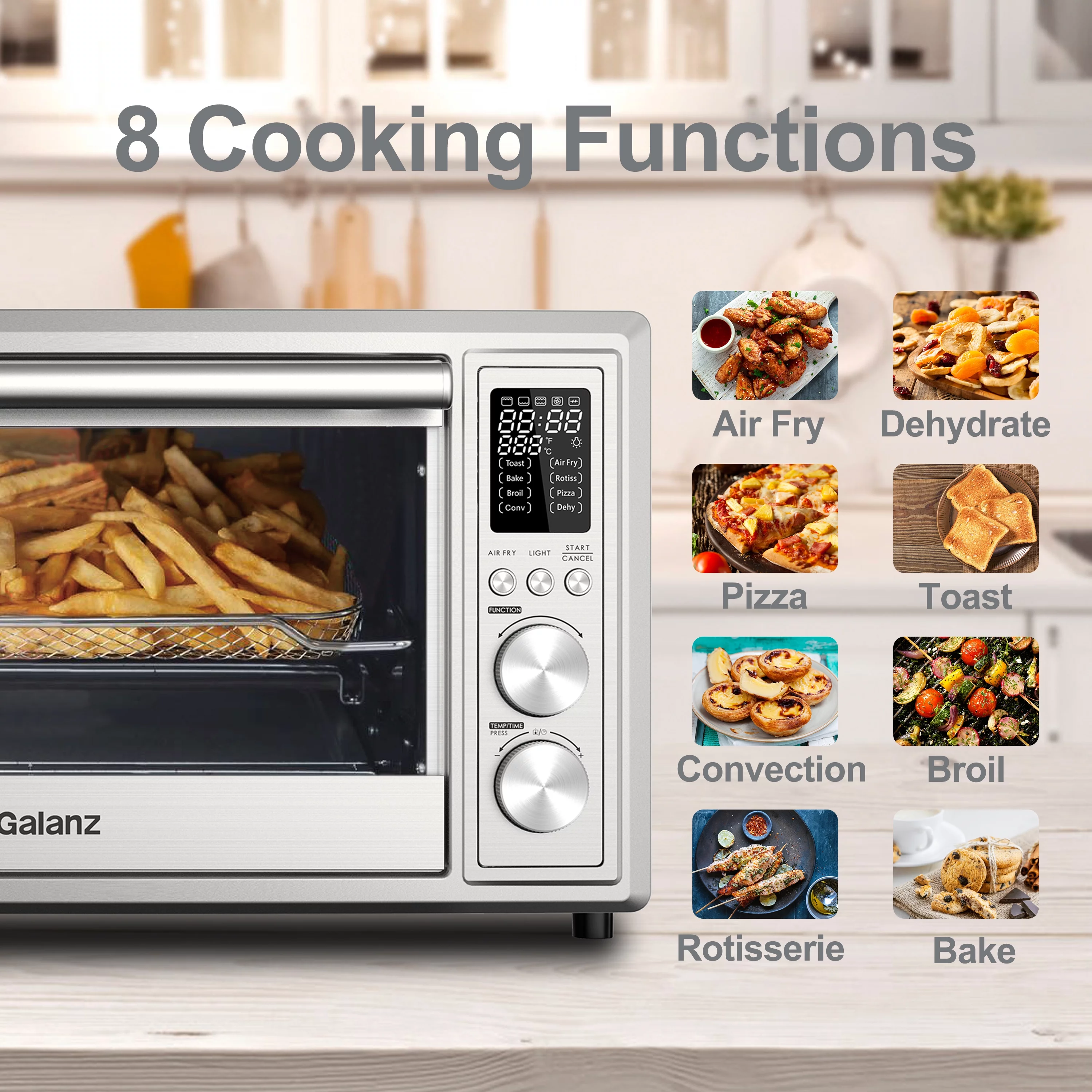 Galanz GT12SSDAN18 1.1 Cu.Ft. Digital Toaster Oven with Air Fry, Stainless Steel