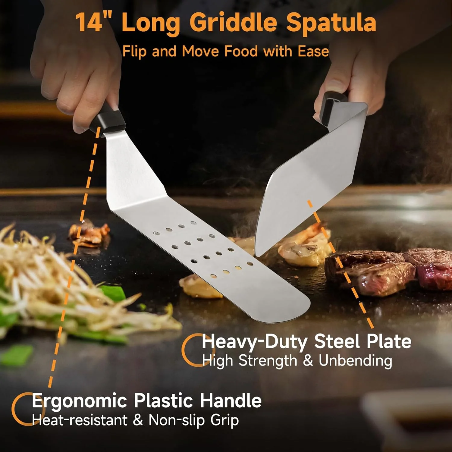 Blackstone Professional Breakfast Kit, 7 Pcs Griddle Accessories, Heat-Resistant Spatula Set, Scraper, Squeeze Bottles, Egg Rings, Heavy-Duty Grilling Tools