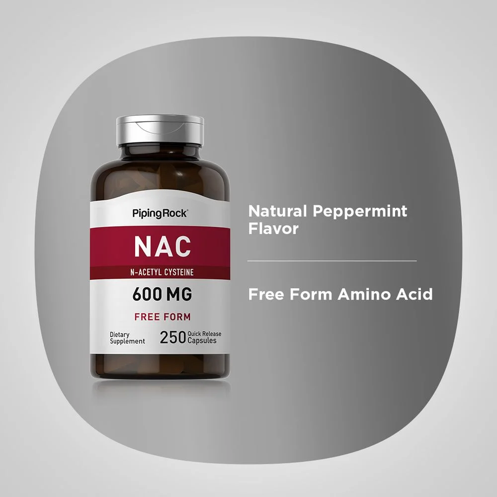 N-Acetyl Cysteine (NAC) 600 mg | 250 Coated Caplets | Non-GMO, Gluten Free | By Piping Rock
