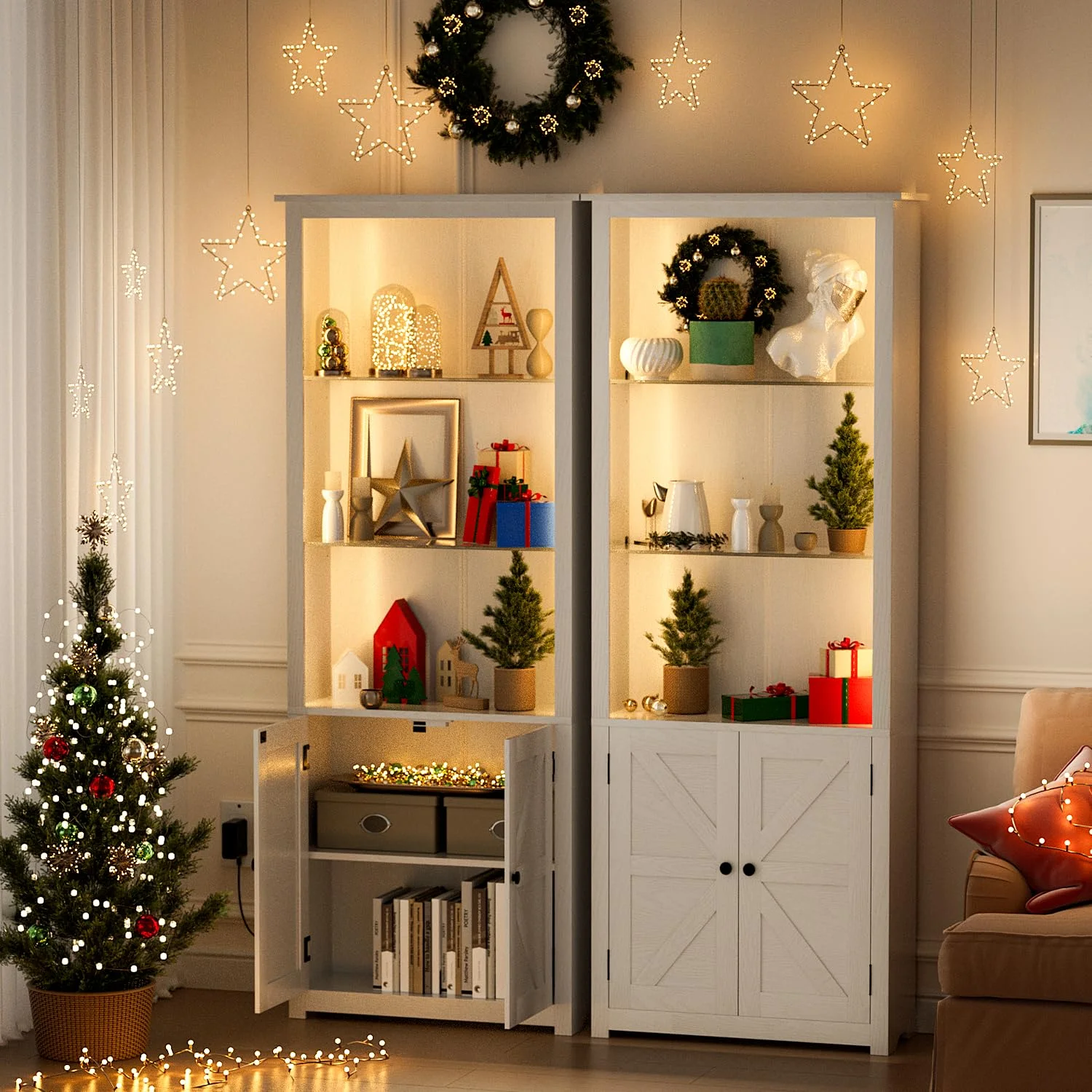 LGHM Bookshelf with LED Light Strip, 70