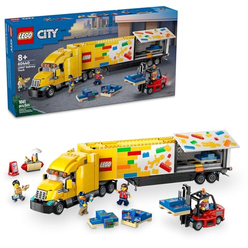 LEGO City Yellow Delivery Truck Toy, Comes with a Semitruck Model, Forklift and 4 Minifigures for Pretend Play, Fun Birthday Gift Idea for Kids' 8 Years Old and Up, 60440