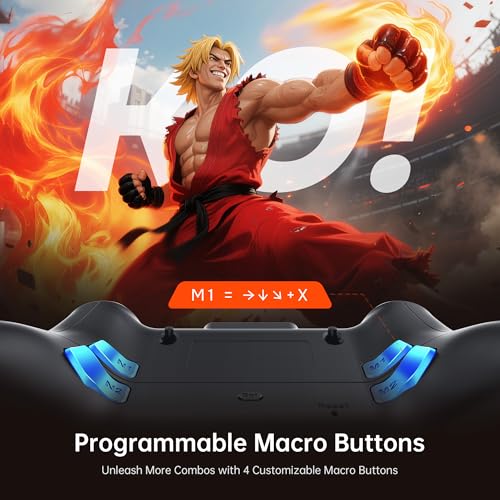 GUSGU G7 Wireless Gaming Controller with Interactive Screen, 1000Hz Polling Rate, Hall Joysticks & Triggers, 4 Programmable Buttons, Compatible with PC, Switch, PS4, iOS, Android, Gray