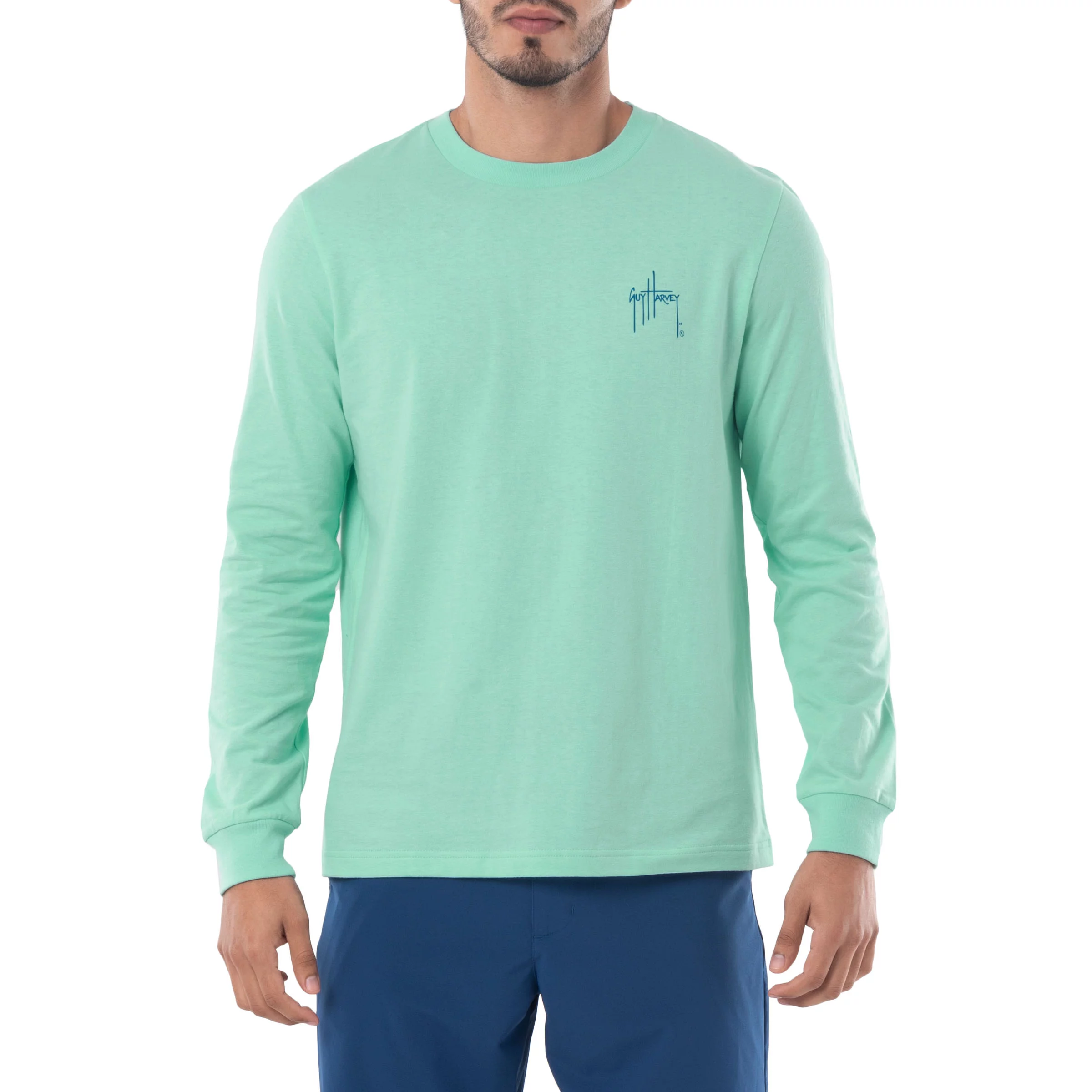 Guy Harvey Men's Ea Marlin Long Sleeve Sun Protection UPF 50+ Top - Beach Glass Small