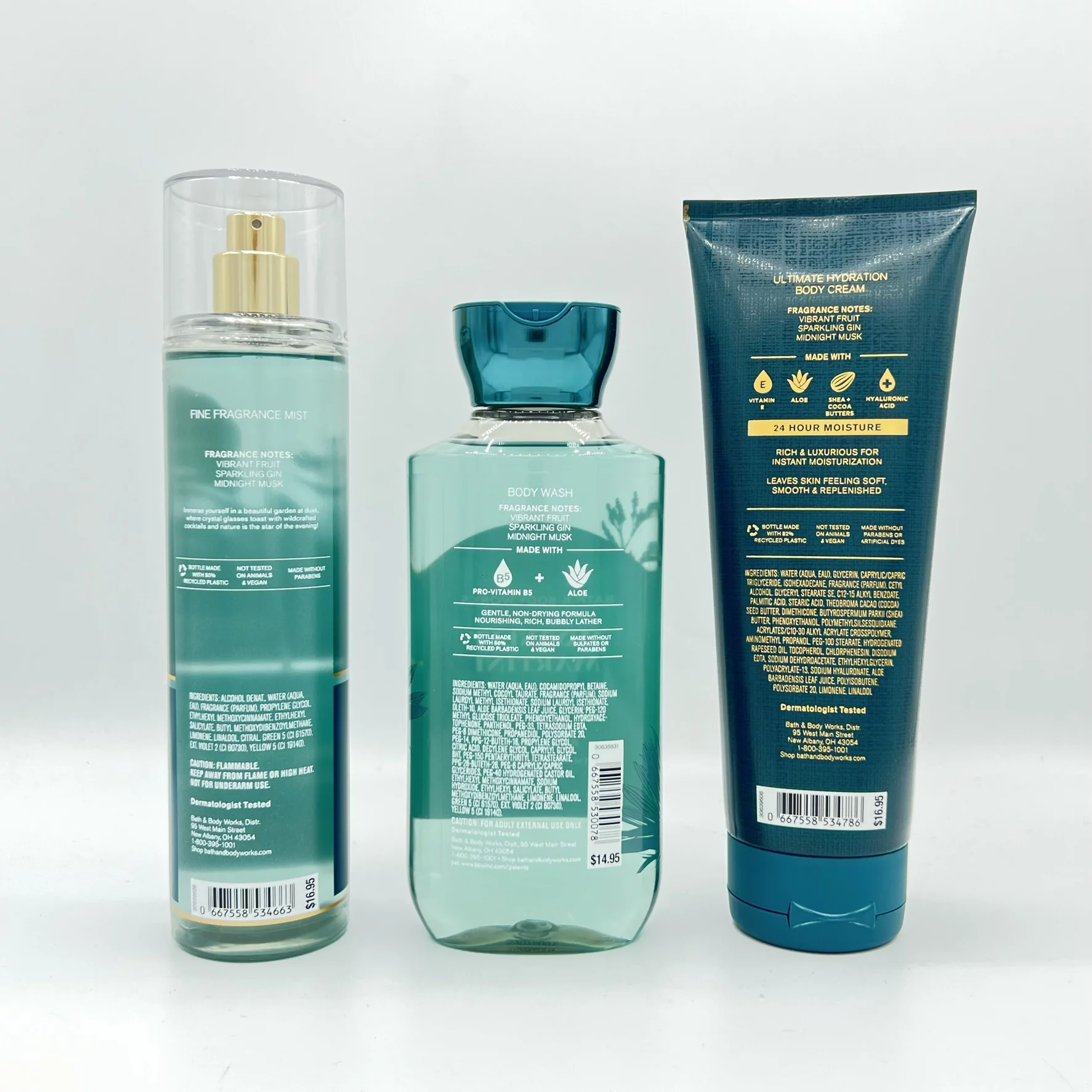 Bath & Body Works Moonlit Martini Fine Fragrance Mist, Body Wash and Body Cream 3-Piece Bundle