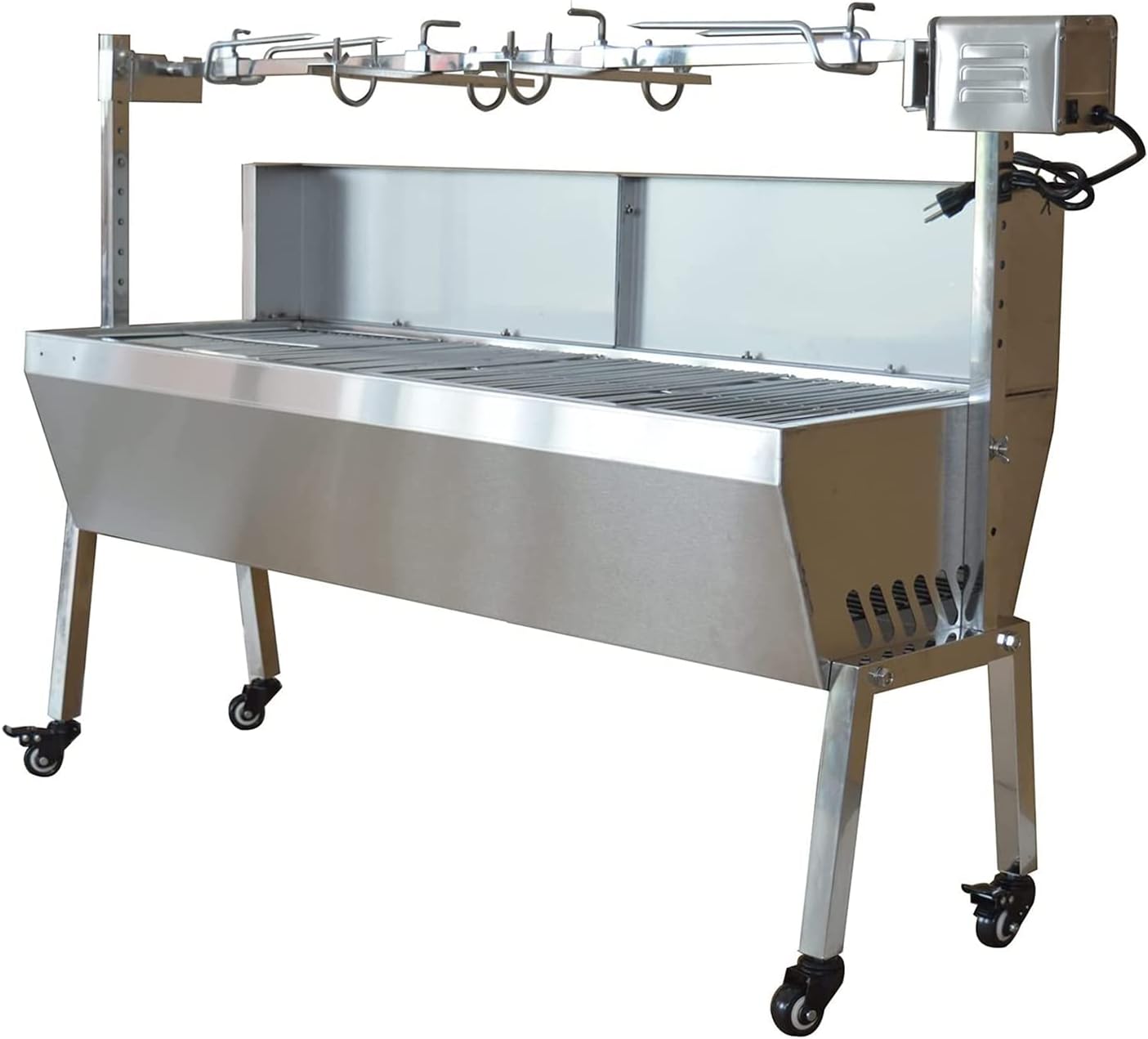 Rotisserie Grill Roaster 46 Inch Pig Grill Roaster Stainless Steel BBQ Charcoal Spit Electric Rotating Grill Lamb Spit Roaster 66lbs Capacity with Back Cover Guard