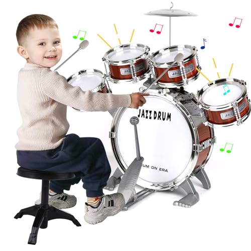 Kids Drum Set for Toddlers 1-3 3-5 - Musical Instruments Toys Drum Kit 9 Pcs with Stool, Birthday Musical Toys for Toddlers 2 3 4 5 Year Old Boys Girls
