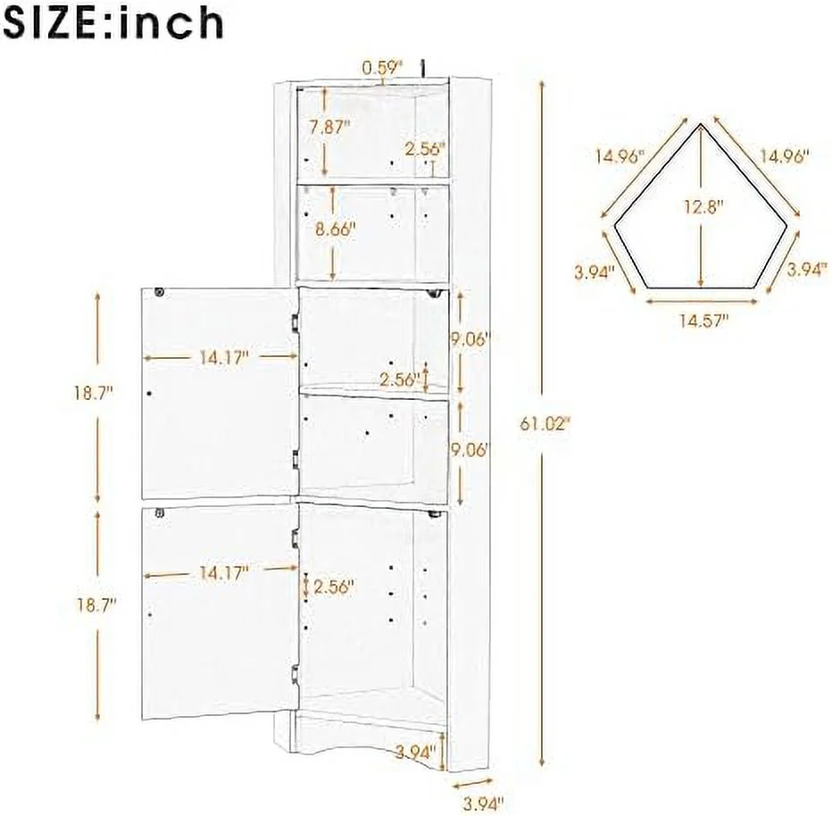 TJUNBOLIFE Corner Cabinet with Doors  Corner Bathroom  Cabinet with 2 Adjustable Shelves  Freestanding Bathroom Floor Corner Cabinet for Kitchen  Bathroom  Living Room (Gray)