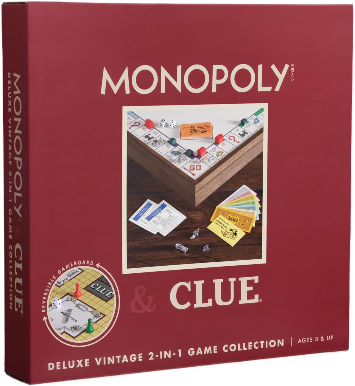 WS Game Company Monopoly and Clue 2-in-1 Deluxe Vintage Edition