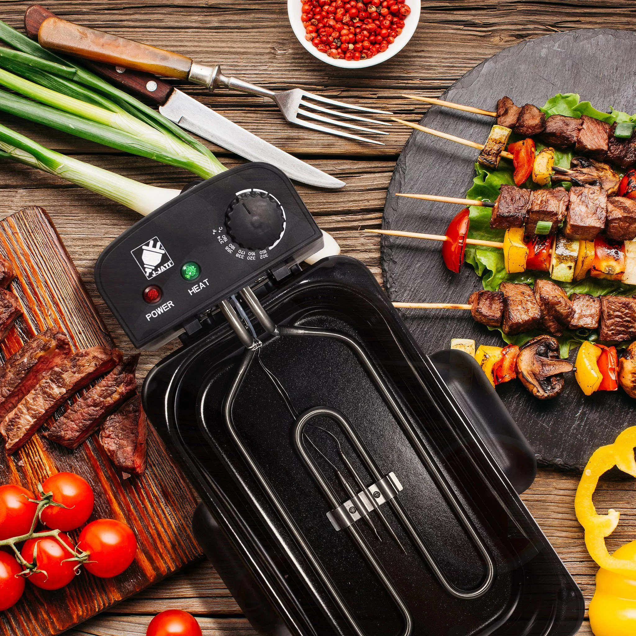 JJati Deep Fryer with Basket Stainless Steel, Easy to Clean Deep Fryer Cool Touch Handles on Housing, Oil Bowl and Basket Clear Vent Adjustable Temp, Silver