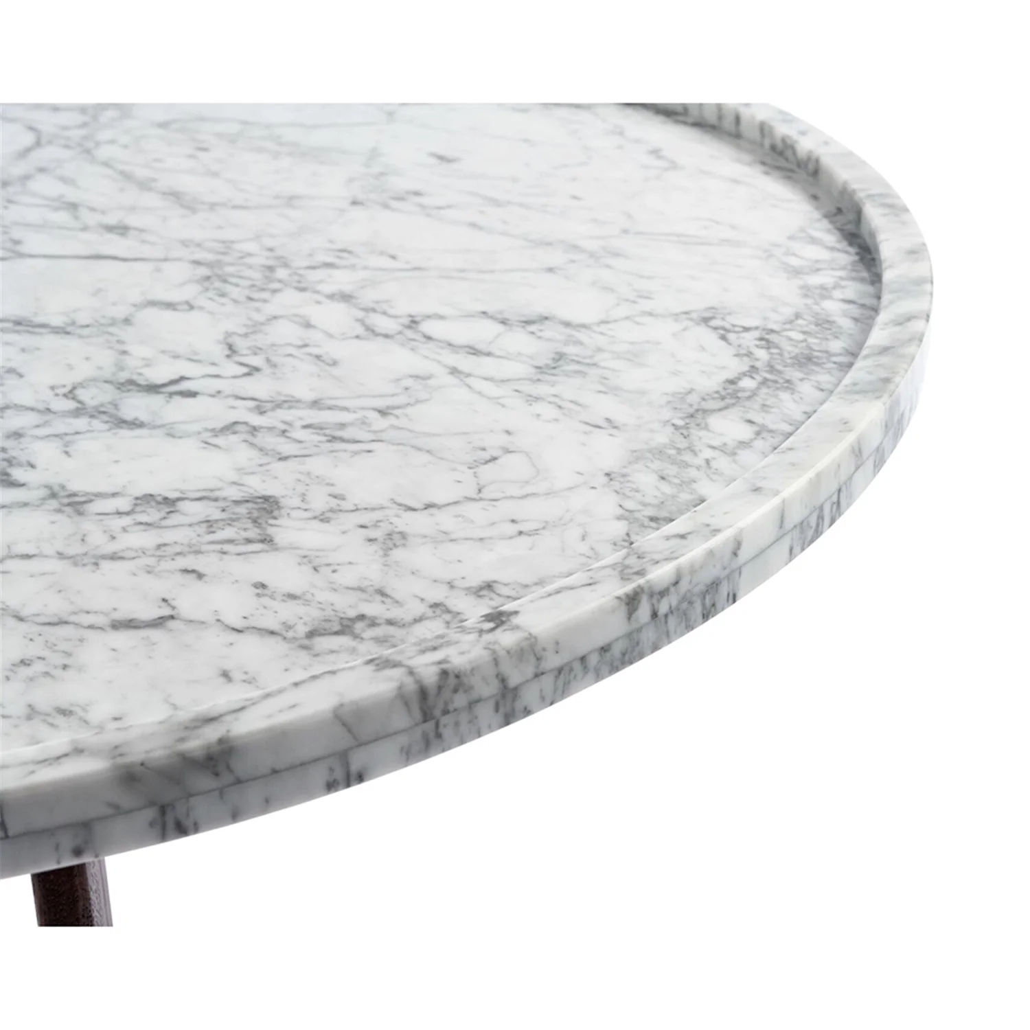 The Bianco Collection  31 in. Cassara Round Italian Carrara White Marble Coffee Table with Walnut Legs
