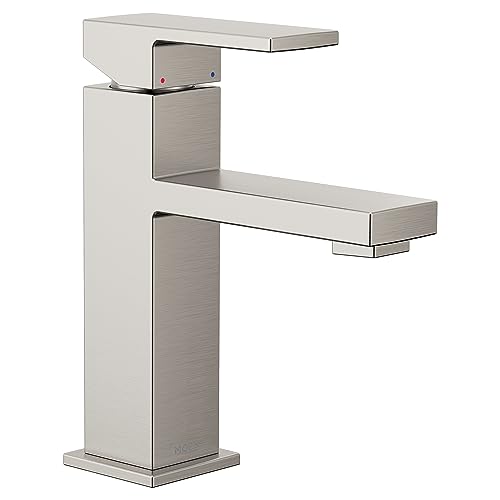 Moen Revyl Matte Black One-Handle Single Hole Modern Bathroom Sink Faucet with Optional Deckplate and Spring Loaded Drain Assembly, 84771BL