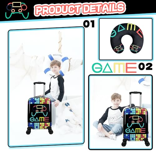 Kid’s Luggage Set 2 Piece Suitcase Set 16’’ Hardside Luggage with Spinner Wheels Girls Boys Carry on Toddler Luggage Travel Rolling Luggage Carry on Luggage Airline Approved Football