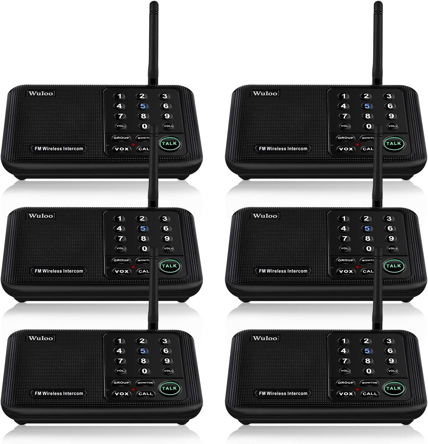 Wuloo Intercoms Wireless for Home 5280 Feet Range 10 Channel 3 Code, Wireless Intercom System for Home House Business Office, Room to Room Intercom, Home Communication System (4 Packs, Black)