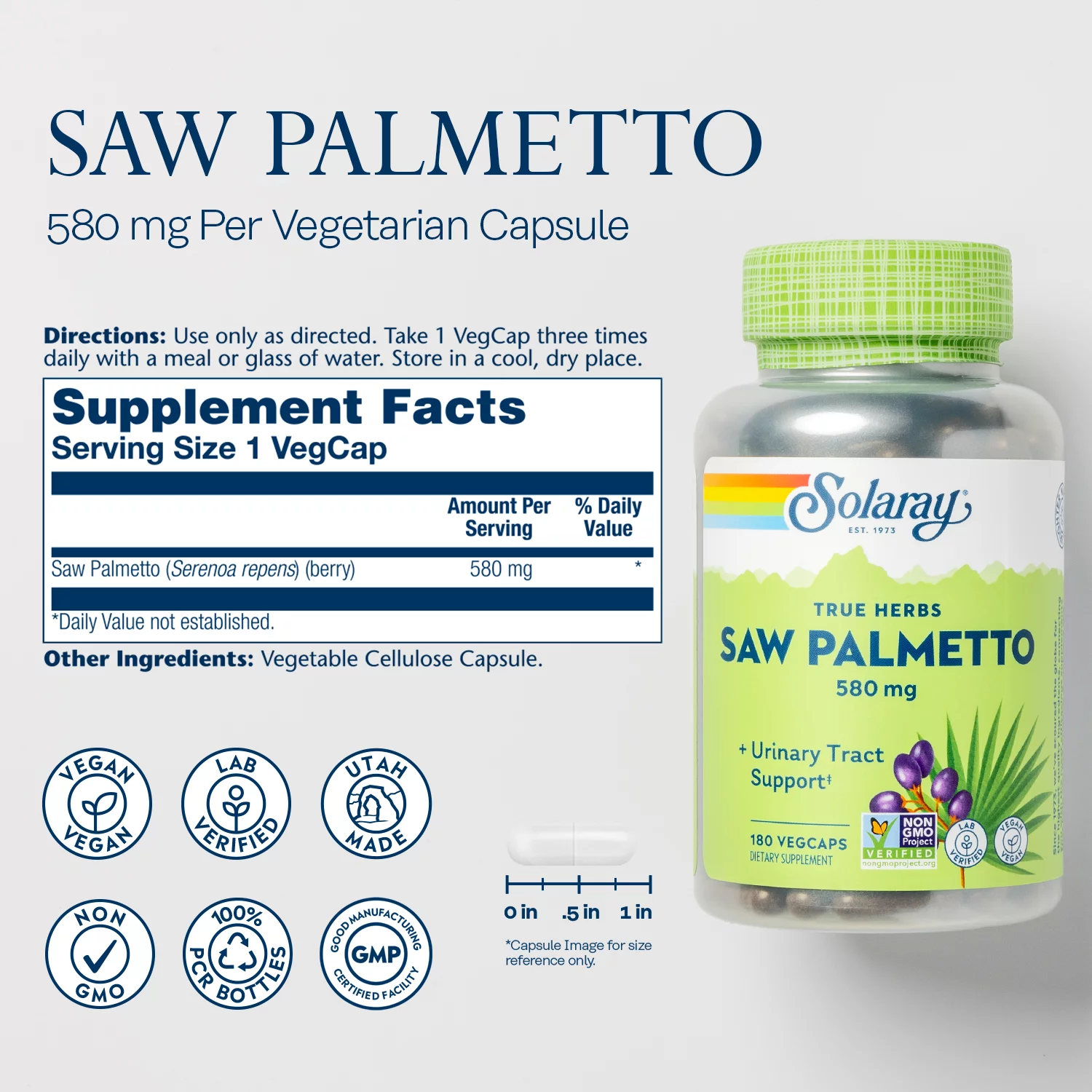 Solaray Saw Palmetto Berry 580mg | 180 VegCaps