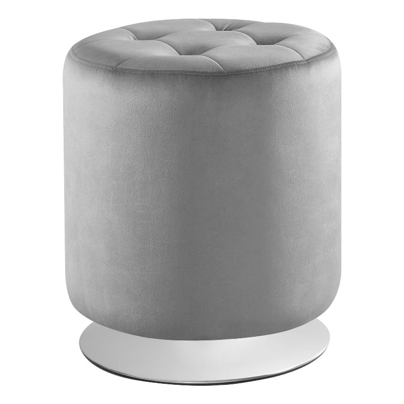 Linon Odin Round Faux Leather Swivel Ottoman in Gray
