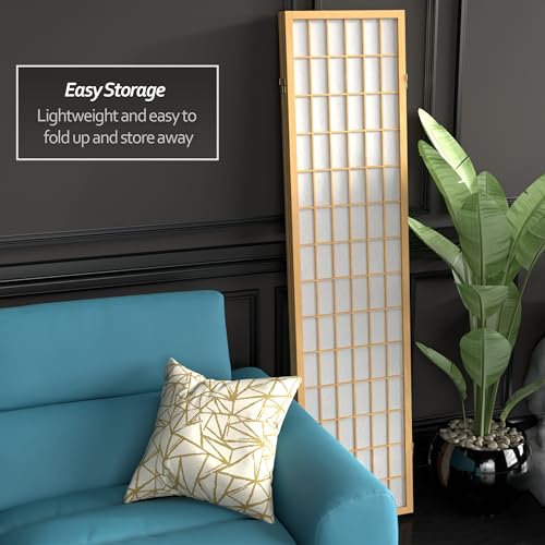 Red Lantern 6 ft. Tall Window Pane Shoji Screen-Natural-4 Panels Room Divider