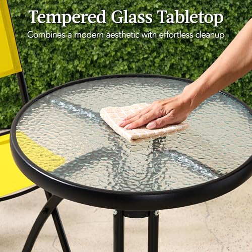 Best Choice Products 3-Piece Patio Bistro Dining Furniture Set w/Glass Tabletop, 2 Folding Chairs, Steel Frame, Polyester Fabric - Gray