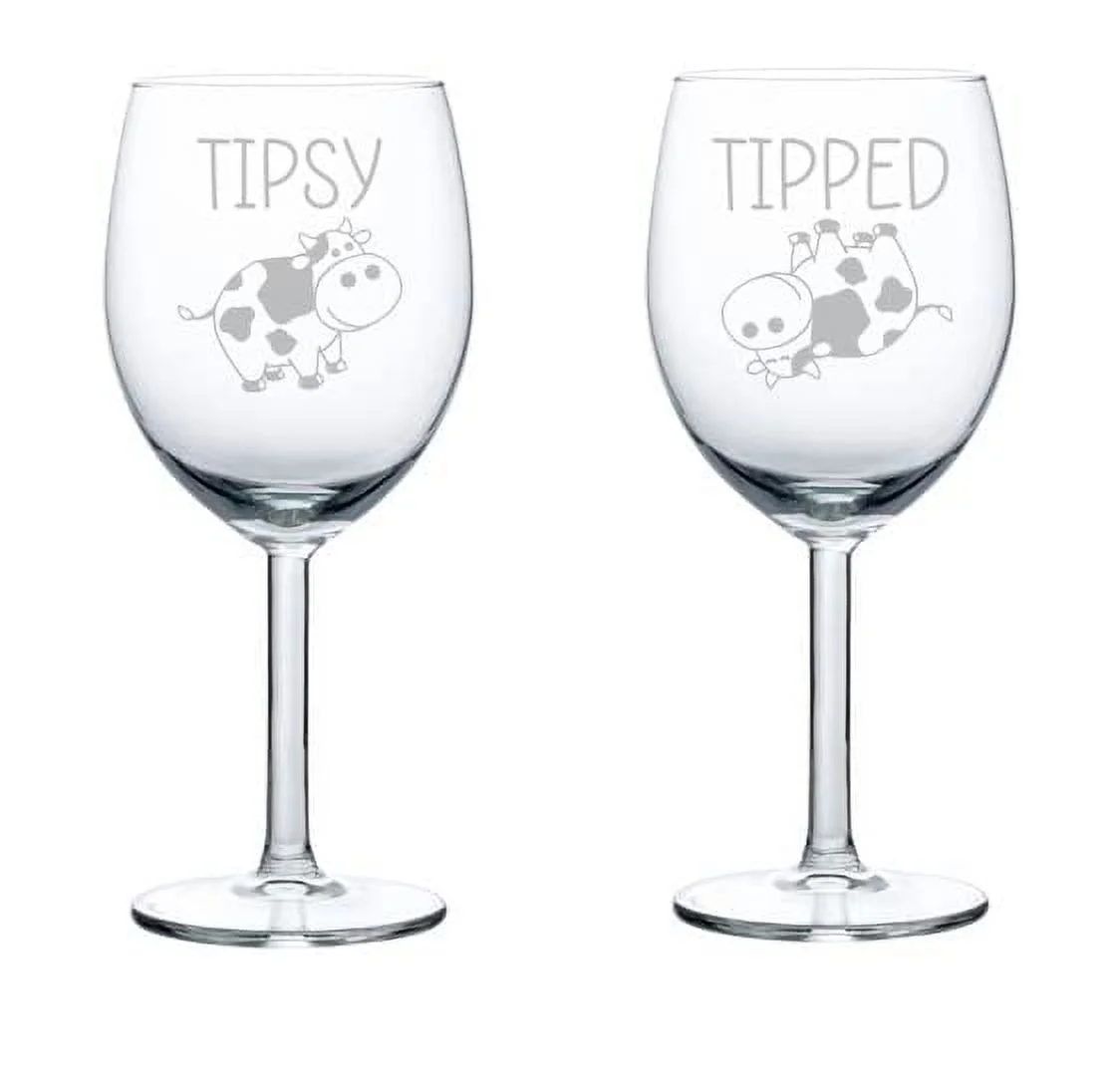 Set of 2 Wine Glass Goblet Tipsy Tipped Cow Funny Gift (10 oz)