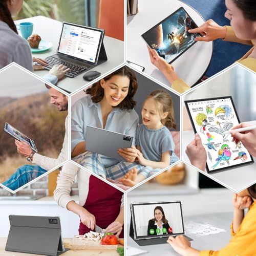 Android Tablet with Keyboard, 10 inch Android 14 Tablets, 16GB RAM 128GB ROM,1TB Expand, 5G WiFi, Bluetooth, 8000mAh Battery, GMS Certified, 2 in 1 Tablet with Keyboard, Mouse, Case, Stylus(Black)