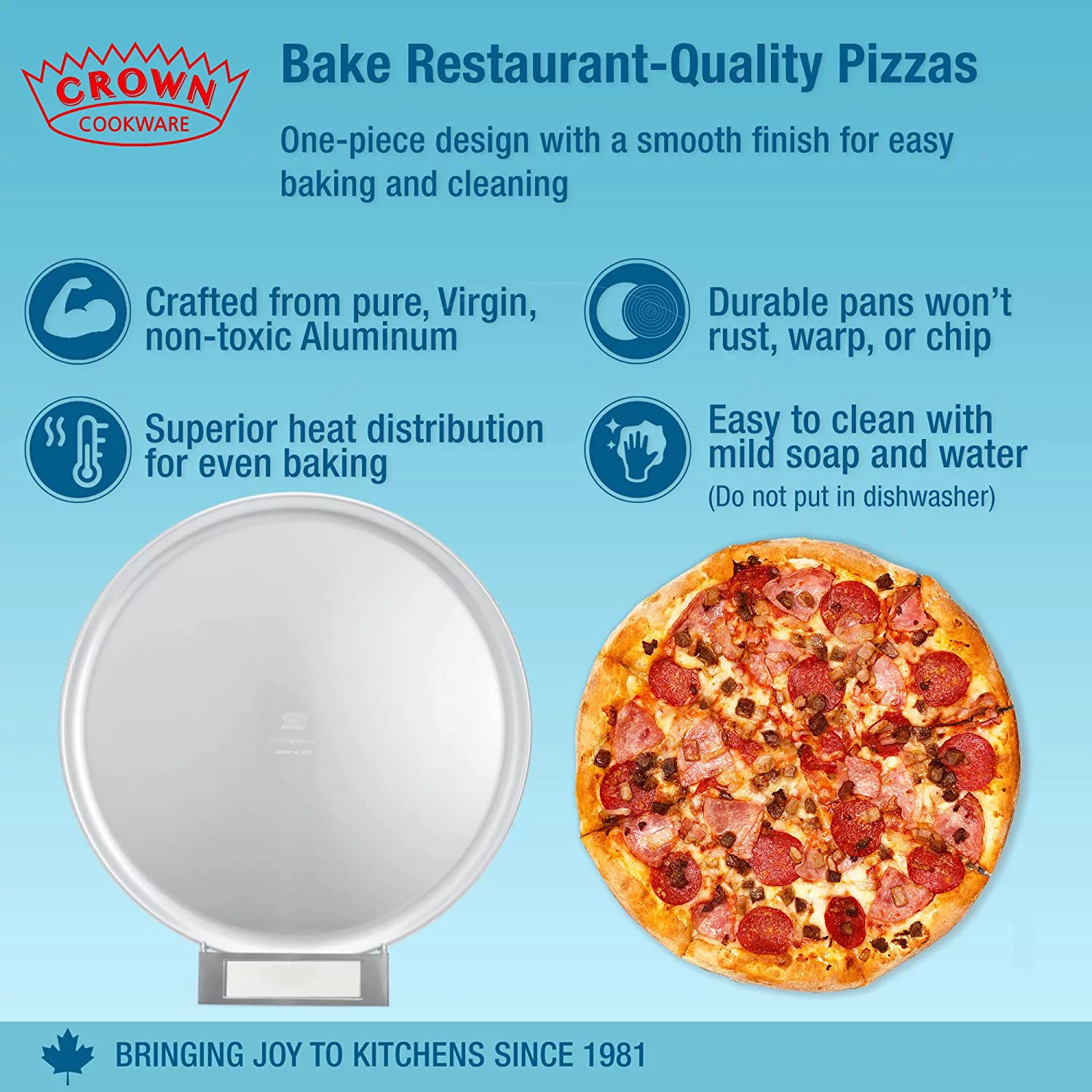 Crown Pizza Pan 16 inch, 1 Pack, Sturdy, Rust Free, Pure Aluminum, Made in Canada, 16 inch Pizza Pan